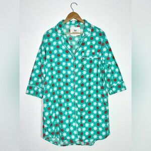 Printfresh Pajama Nightgown Aqua Organic Cotton Pockets XS Relaxed Fit